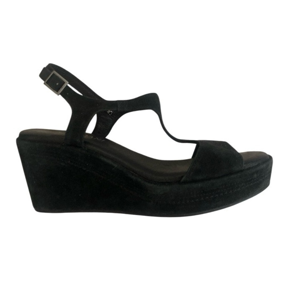Cordani Calzature Black Suede T-Strap Wedge Sandal size 9